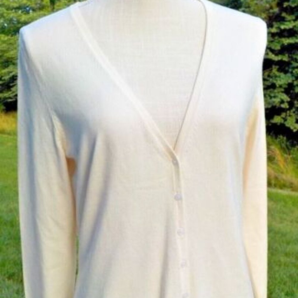 Allegory Ivory Button up Cardigan Sweater Silk/Cotton Blend SZ Small